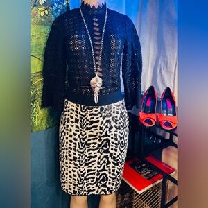 The Limited: Black & White Animal Print Sequin Lined Pencil Skirt